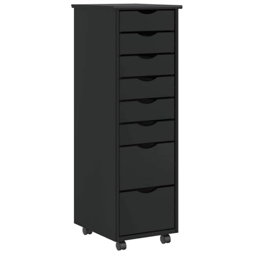 DYRJDJWIDHW Rollschrank mit Schubladen Moss Schwarz Massivholz Kiefer Mobile File Cabinet with 8 Drawers. Solid Pine Wood Office Storage Organizer for Home Office Living Room Bedroom von DYRJDJWIDHW