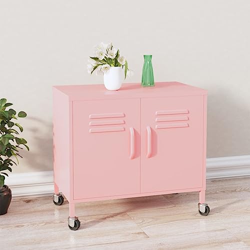 DYRJDJWIDHW Rosa Steel Storage Cabinet 60x35x56 cm with Wheels and Brakes. Adjustable Shelf for Home Office Organization. Durable Metal Locker for Files Books Multimedia Equipment von DYRJDJWIDHW