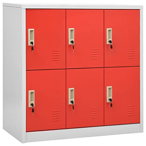 DYRJDJWIDHW Schließfachschrank Stahl 90x45x92.5 cm Hellgrau Rot 6 Lockers Office School Storage Cabinet with Locks Durable Steel Locker Organizer von DYRJDJWIDHW