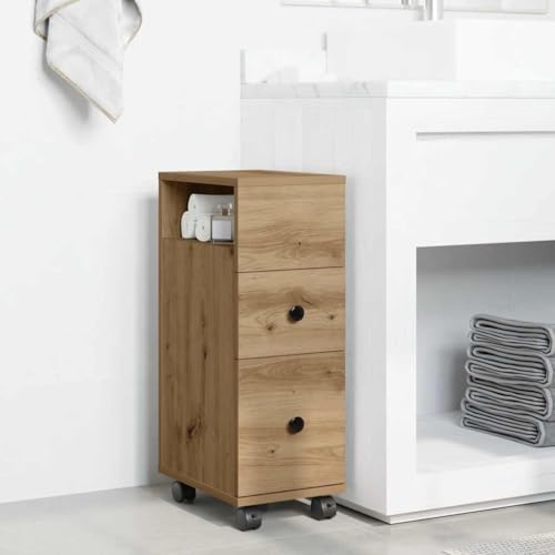 DYRJDJWIDHW Schmaler Badezimmerschrank mit Rollen Artisan Eiche Holzwerkstoff 2 Schubladen Aufbewahrung Schrank Mobiler Badschrank Küchenwagen Rollcontainer für Bad Küche Wohnzimmer von DYRJDJWIDHW