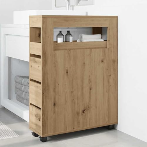 DYRJDJWIDHW Schmaler Badezimmerschrank mit Rollen Artisan Eiche Holzwerkstoff Badmöbel Schubladenschrank Küchenwagen Wohnzimmer Aufbewahrung mobil praktisch von DYRJDJWIDHW