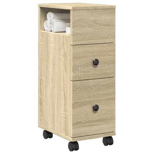 DYRJDJWIDHW Schmaler Badschrank mit Rädern Sonoma-Eiche Holzwerkstoff Badezimmer Aufbewahrung Schubladenschrank Rollen mobil feuchtigkeitsbeständig langlebig praktisch Küche Wohnzimmer von DYRJDJWIDHW