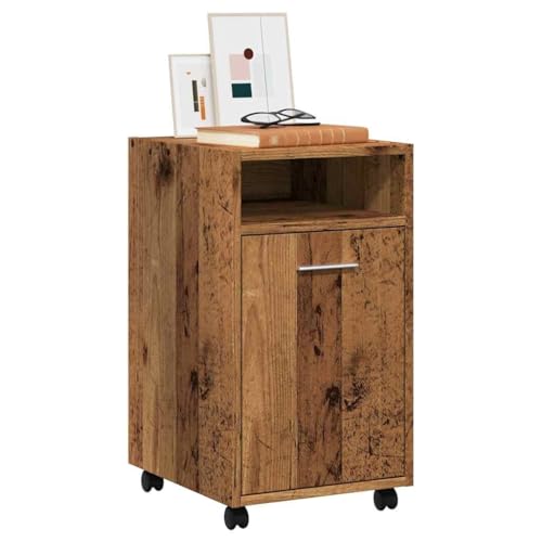 DYRJDJWIDHW Schrank mit Rollen Altholz-Optik 33x38x60 cm Holzwerkstoff Mobiler Aufbewahrungsschrank für Getränke Zeitschriften Deko mit Lenkrollen und Feststellbremse von DYRJDJWIDHW