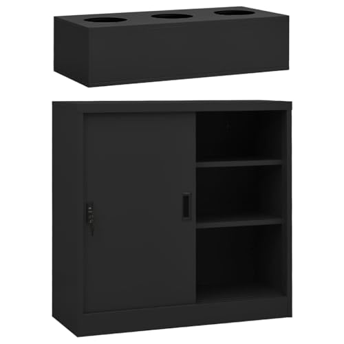DYRJDJWIDHW Schrank mit Schiebetüren & Pflanzkasten Anthrazit Stahl 90x40x113cm. Stahlschrank mit Blumenkasten. Schiebetürschrank für Wohnzimmer Büro. Stauraum mit 2 Einlegeböden und Schloss von DYRJDJWIDHW