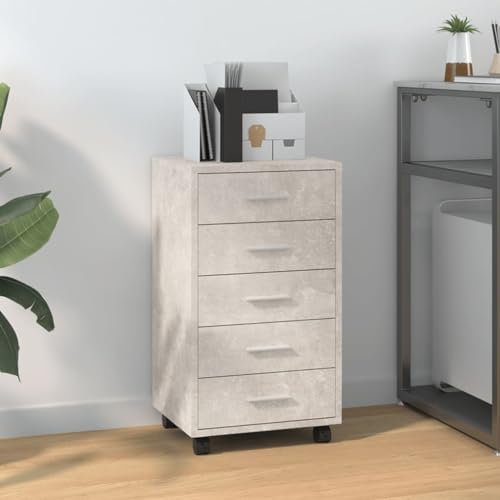 DYRJDJWIDHW Schubladenschrank mit Rollen Betongrau Holzwerkstoff 5 Drawer Mobile Storage Cabinet Office Desk Organizer with Wheels for Home Office Kids Room von DYRJDJWIDHW