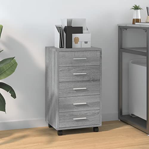 DYRJDJWIDHW Schubladenschrank mit Rollen Grau Sonoma Holzwerkstoff 5 Schubladen Rollcontainer Büro Aufbewahrung mobil mit Bremsen Home Office Möbel von DYRJDJWIDHW