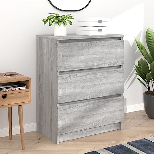 DYRJDJWIDHW Sideboard Grau Sonoma 60x35x76 cm mit 3 Schubladen Holzwerkstoff Kommode Highboard Wohnzimmer Aufbewahrung minimalistisch von DYRJDJWIDHW