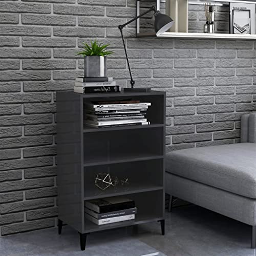 DYRJDJWIDHW Sideboard Hochglanz Grau 57x35x90 cm Bücherregal mit 4 Fächern Holzwerkstoff Aufbewahrungsschrank für Wohnzimmer Esszimmer von DYRJDJWIDHW