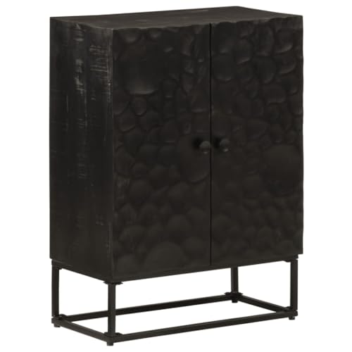 DYRJDJWIDHW Sideboard Schwarz 55x30x76 cm Solid Wood Mango and Iron Modern Living Room Storage Cabinet with Display Shelf and Wall Mount von DYRJDJWIDHW
