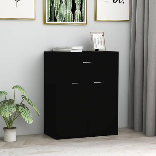 DYRJDJWIDHW Sideboard Schwarz 60x30x75 cm Holzwerkstoff Lowboard Schubladenschrank mit 2 Türen und 1 Schublade für Wohnzimmer Esszimmer minimalistisches Design Aufbewahrungsmöbel von DYRJDJWIDHW