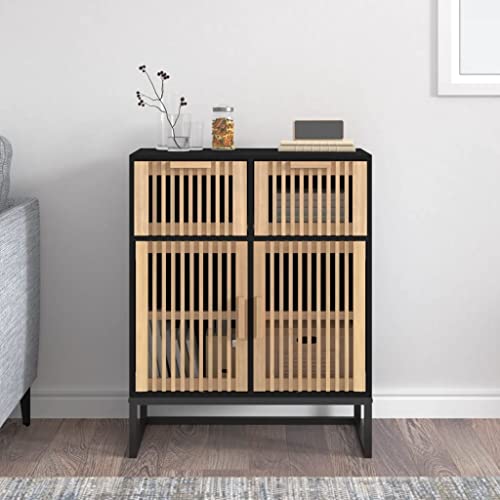 DYRJDJWIDHW Sideboard Schwarz 60x30x75 cm Holzwerkstoff Modern Living Room Storage Cabinet with Wood Doors Drawers Iron Legs for Home Office Display Organizer von DYRJDJWIDHW