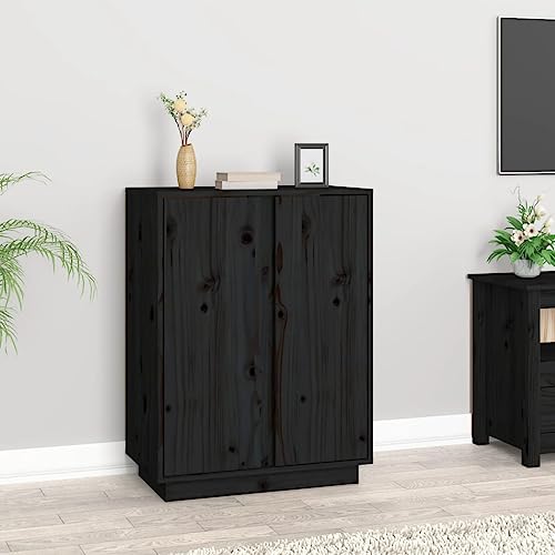 DYRJDJWIDHW Sideboard Schwarz Massivholz Kiefer 60x35x80 cm Wohnzimmer Kommode mit Stauraum für Deko und Aufbewahrung rustikales Design von DYRJDJWIDHW