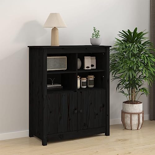DYRJDJWIDHW Sideboard Schwarz Massivholz Kiefer 83x41,5x100 cm mit 6 Fächern, rustikale Landhaus Kommode für Wohnzimmer und Esszimmer, stabile Oberplatte für Deko von DYRJDJWIDHW