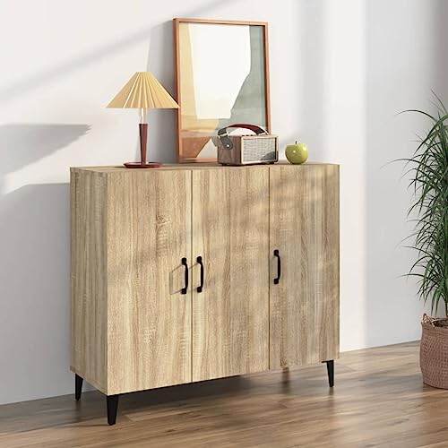 DYRJDJWIDHW Sideboard Sonoma-Eiche 90x34x80 cm Industrie-Stil Beistellschrank mit 6 Fächern Holzwerkstoff Wohnzimmer Küche Stauraum Möbel von DYRJDJWIDHW