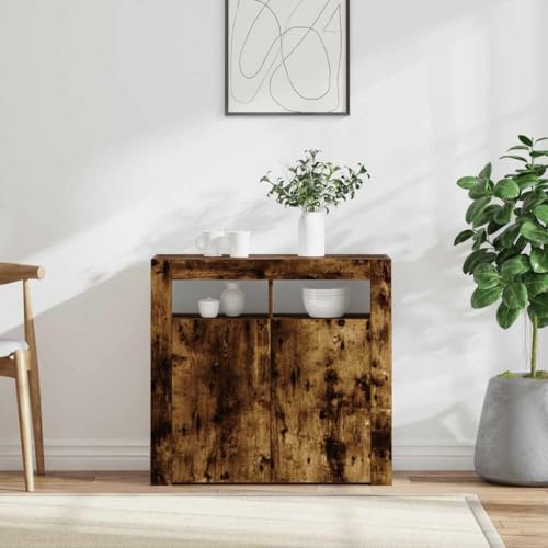 DYRJDJWIDHW Sideboard mit RGB LED Beleuchtung Räuchereiche 80x35x75 cm Modernes TV Möbelstück mit USB Anschluss Stauraum Wohnzimmer Schlafzimmer von DYRJDJWIDHW