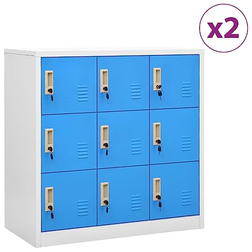 DYRJDJWIDHW Steel Locker Cabinet 2-Pack with Locks. 9 Compartment Storage Cabinet for Office School Gym. Light Gray Blue Metal Locker 90x45x92.5cm. Heavy Duty Secure Storage Organizer von DYRJDJWIDHW