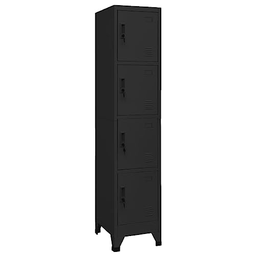 DYRJDJWIDHW Steel Locker Cabinet Black 38x45x180 cm with Lockable Doors for Office School Gym Storage. 4 Compartments Ventilation Slots Name Tag Holders. Durable Metal Wardrobe Closet Organizer von DYRJDJWIDHW