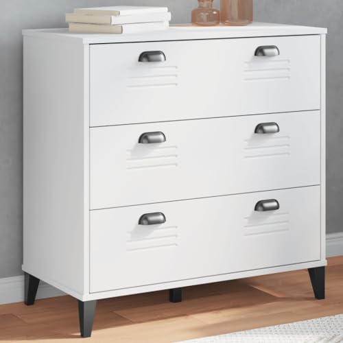 DYRJDJWIDHW VIKEN White Wood Kommode Chest of Drawers with 3 Storage Drawers. Industrial Style Bedroom Office Furniture. 80x40x80cm Dresser with Stable Top for Home Decor von DYRJDJWIDHW