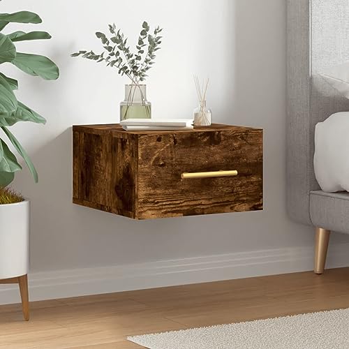 DYRJDJWIDHW Wall Mounted Nightstand Floating Bedside Table Smoked Oak 35x35x20cm with Storage Shelf Space Saving Modern Design for Bedroom Living Room von DYRJDJWIDHW