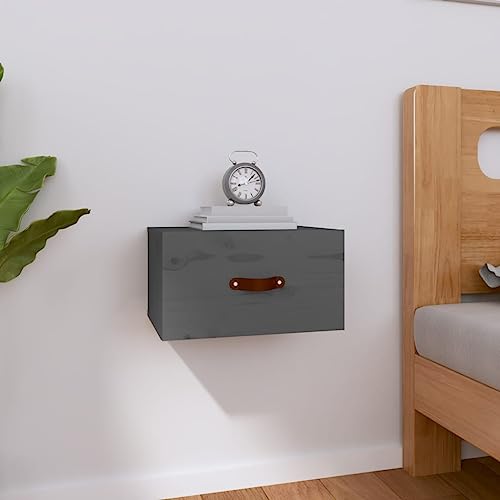 DYRJDJWIDHW Wall Mounted Nightstand Gray 40x29.5x22 cm Solid Pine Wood Floating Bedside Table with Storage Shelf for Bedroom Living Room Modern Design von DYRJDJWIDHW