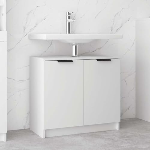 DYRJDJWIDHW White Bathroom Cabinet 64.5x33.5x59 cm Particle Board Storage Organizer with Sink Cutout. Modern Vanity Unit for Bathroom Organization and Space Saving von DYRJDJWIDHW