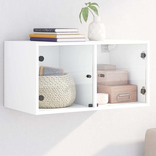DYRJDJWIDHW White Glass Door Wall Cabinet 68.5x37x35cm Storage Organizer with Shelves Modern Design for Living Room Bedroom Office Display Unit Durable Moisture Resistant von DYRJDJWIDHW