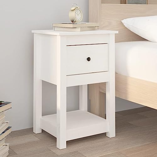 DYRJDJWIDHW White Nightstand 40x35x61.5 cm Solid Pine Wood Bedside Table with Storage Shelf. Modern Bedroom Furniture for Bedroom and Living Room. Rustic Design with Stable Tabletop von DYRJDJWIDHW