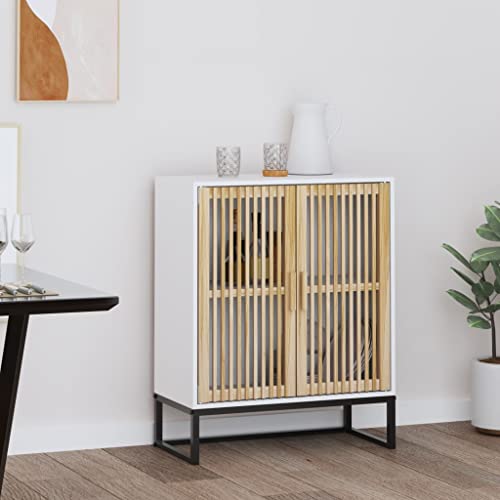 DYRJDJWIDHW White Sideboard 60x30x75 cm Storage Cabinet with Wood Doors and Iron Legs. Modern Living Room Furniture with Large Storage Space for Home Organization von DYRJDJWIDHW
