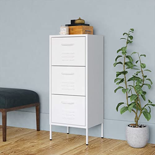 DYRJDJWIDHW White Steel Storage Cabinet 42.5x35x101.5 cm with 3 Ball Bearing Drawers. Heavy Duty Organizer for Kitchen Bathroom Office. Space Saving Storage Solution with Leveling Feet and Wall Mount von DYRJDJWIDHW