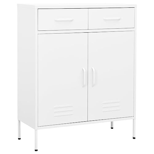 DYRJDJWIDHW White Steel Storage Cabinet 80x35x101.5 cm with 2 Doors and 2 Drawers. Heavy Duty Organizer for Living Room and Office. Max Load 100 kg. Easy Assembly Home Storage Solution von DYRJDJWIDHW