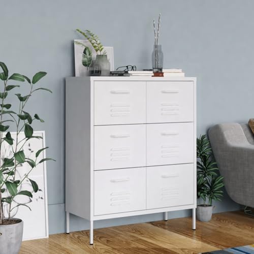 DYRJDJWIDHW White Steel Storage Cabinet with 6 Drawers 80x35x101.5 cm for Home Office Organization. Multimedia Equipment Storage. Heavy Duty 120kg Capacity von DYRJDJWIDHW