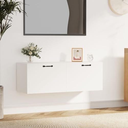 DYRJDJWIDHW White Wall Cabinet 100x36.5x35 cm Wood Material Storage Organizer with 2 Drawers for Kitchen Bathroom Living Room Space Saving Modern Design von DYRJDJWIDHW