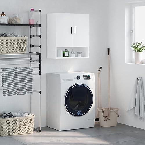 DYRJDJWIDHW White Wall Cabinet 60x31x70 cm Particle Board Storage Organizer with Mounting Bracket for Kitchen Bathroom Living Room Space Saving Decorative Shelf Unit von DYRJDJWIDHW