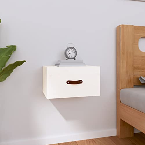 DYRJDJWIDHW White Wall Mounted Nightstand 40x29.5x22 cm Solid Pine Wood Floating Bedside Table with Storage Shelf for Bedroom Living Room Modern Space Saving Design von DYRJDJWIDHW