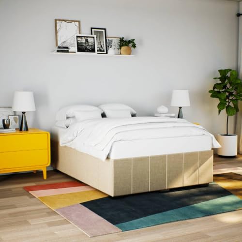 DYRJDJWIDHW betten, bettrahmen Bed futonbett Bed frameBoxspringbett mit Matratze Creme 140x190 cm StoffGeeignet für Schlafzimmer von DYRJDJWIDHW