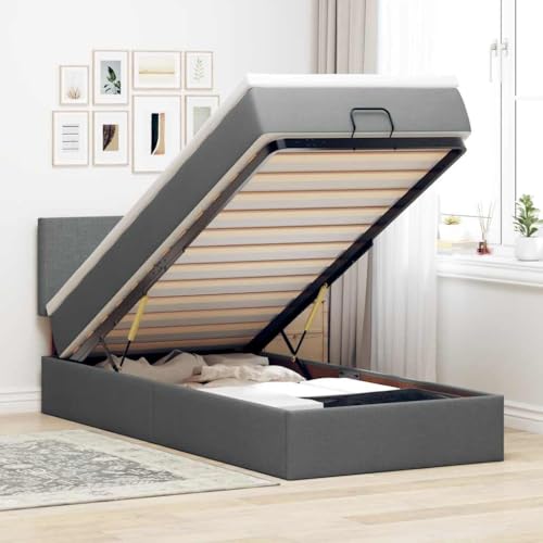 DYRJDJWIDHW betten, bettrahmen bettgestell metallbett bettOttoman-Bett mit Matratzen Dunkelgrau 200x200 cm StoffGeeignet für Schlafzimmer von DYRJDJWIDHW