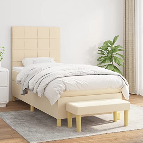 DYRJDJWIDHW betten, bettrahmen futonbett metallbett bettBoxspringbett mit Matratze & LED Creme 180x200 cm StoffGeeignet für Schlafzimmer von DYRJDJWIDHW
