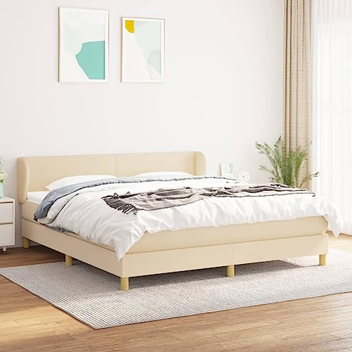 DYRJDJWIDHW betten futonbett lattenroste bettgestellBoxspringbett mit Matratze Creme 90x200 cm StoffGeeignet für Schlafzimmer von DYRJDJWIDHW