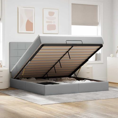 DYRJDJWIDHW bettgestell Bed Frame futonbett bettrahmenOttoman-Bett mit Matratzen & LEDs Dunkelgrau 160x200 cm StoffGeeignet für Schlafzimmer von DYRJDJWIDHW