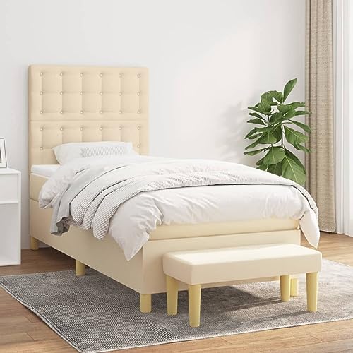 DYRJDJWIDHW bettgestell futonbett betten bettBoxspringbett mit Matratze & LED Creme 160x200 cm StoffGeeignet für Schlafzimmer von DYRJDJWIDHW
