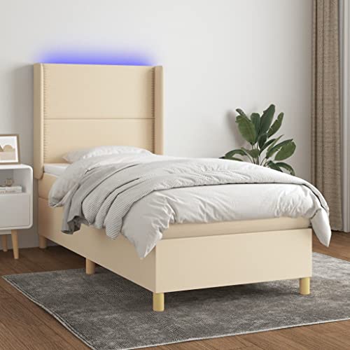 DYRJDJWIDHW bettgestell futonbett metallbett bettrahmenBoxspringbett mit Matratze & LED Creme 120x200 cm StoffGeeignet für Schlafzimmer von DYRJDJWIDHW