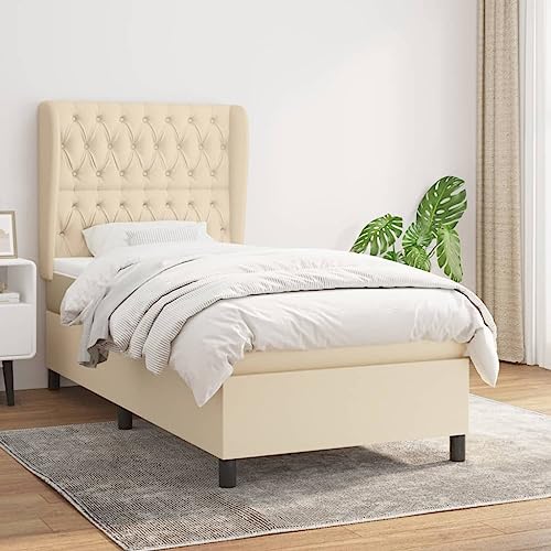 DYRJDJWIDHW bettrahmen futonbett Bed bettBoxspringbett mit Matratze Dunkelbraun 100x200 cm StoffGeeignet für Schlafzimmer von DYRJDJWIDHW