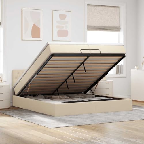 DYRJDJWIDHW bettrahmen futonbett metallbett Bed frameOttoman-Bett mit Matratzen & LEDs Hellgrau 180x200 cm StoffGeeignet für Schlafzimmer von DYRJDJWIDHW