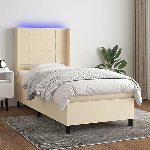 DYRJDJWIDHW bettrahmen kopfteil Bett futonbett metallbettBoxspringbett mit Matratze & LED Creme 160x200 cm StoffGeeignet für Schlafzimmer von DYRJDJWIDHW