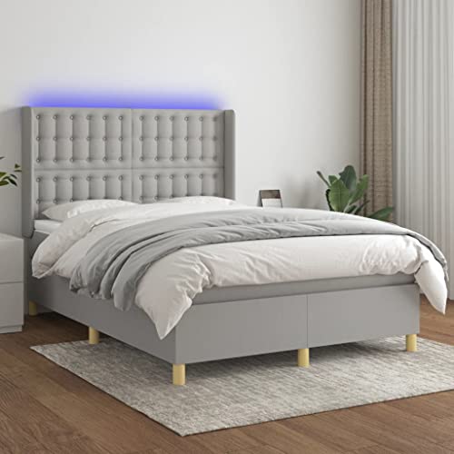DYRJDJWIDHW bettrahmen kopfteil Bett metallbett lattenrosteBoxspringbett mit Matratze & LED Hellgrau 90x190 cm SamtGeeignet für Schlafzimmer von DYRJDJWIDHW