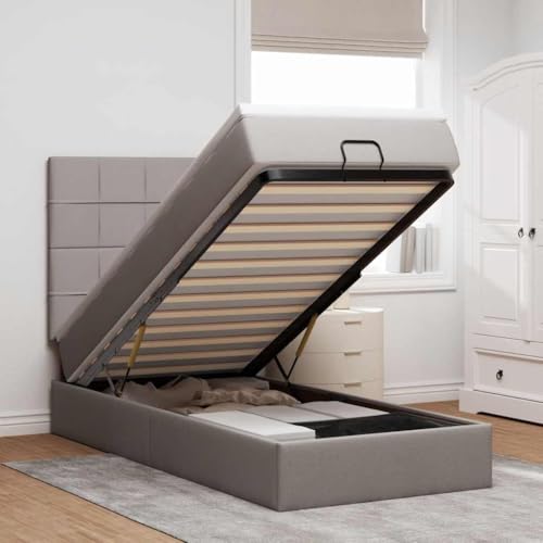 DYRJDJWIDHW bettrahmen metallbett Bett bettgestellOttoman-Bett mit Matratzen Dunkelbraun 200x200 cm StoffGeeignet für Schlafzimmer von DYRJDJWIDHW