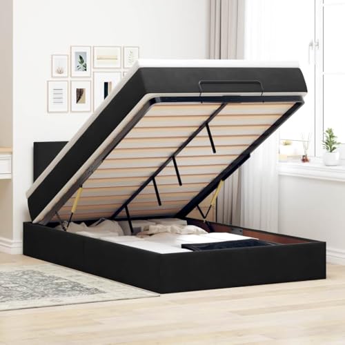 DYRJDJWIDHW bettrahmen metallbett lattenroste bettOttoman-Bett mit Matratzen & LEDs Hellgrau 160x200 cm StoffGeeignet für Schlafzimmer von DYRJDJWIDHW