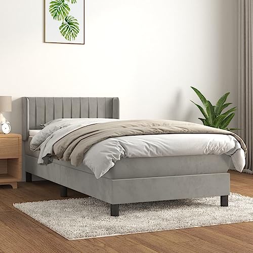 DYRJDJWIDHW boxspringbett 180x200,Bett 180x200,boxspringbett Boxspringbett mit Matratze Hellgrau 90x200 cm Samt von DYRJDJWIDHW