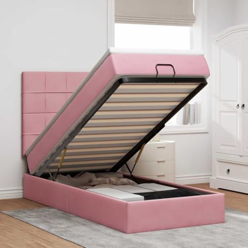 DYRJDJWIDHW futonbett Bed Frame bettrahmen kopfteil bettOttoman-Bett mit Matratzen & LEDs Blau 200x200 cm StoffGeeignet für Schlafzimmer von DYRJDJWIDHW