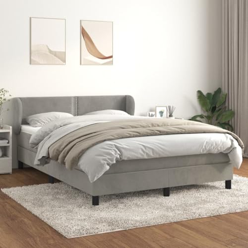 DYRJDJWIDHW futonbett Bett metallbett bettgestellBoxspringbett mit Matratze Hellgrau 140x190 cm StoffGeeignet für Schlafzimmer von DYRJDJWIDHW